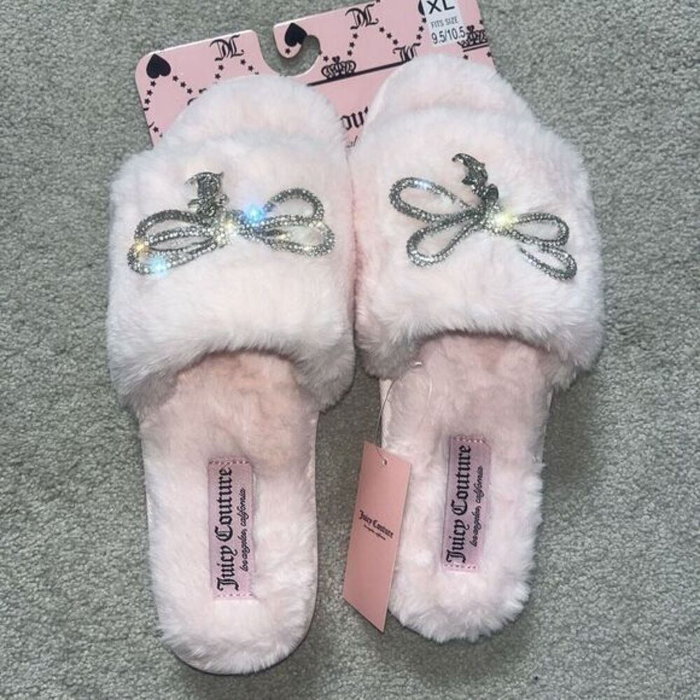 Juicy Couture Slide Slippers Faux Fur Pink Womens Size XL (9,5-10.5)